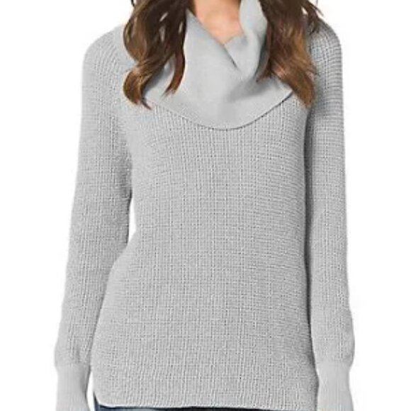 Michael Kors Light Grey Chunky Waffle Knit Cowl Neck Sweater Size Small - Picture 5 of 5